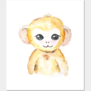 cute baby monkey watercolor Posters and Art